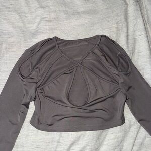 Women's Long Sleeve Cutout Crop Top - Charcoal